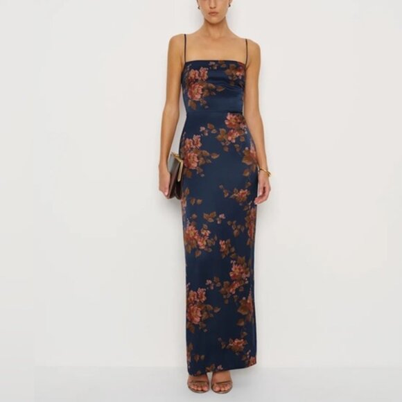 Reformation Dresses & Skirts - NEW Reformation Frankie Silk Maxi Navy Floral Dress Gown Lyric | US 2 UK 6